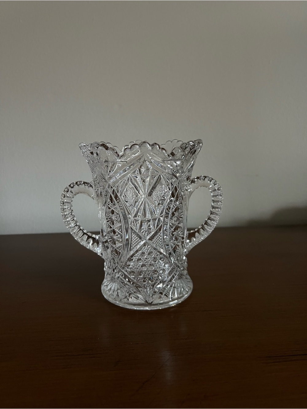 Vintage Brilliant Double-Handled Crystal Vase - Sawtooth Edge